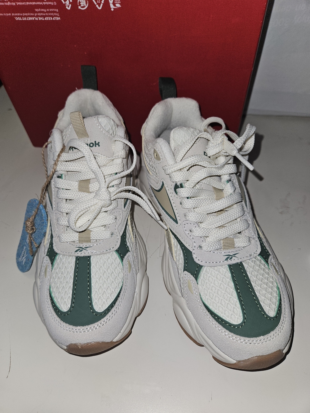 Reebok White & Green Athletic Sneakers